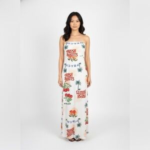 Anthropologie Paper Heart Fresh Fruit Print Linen Blend Strapless Maxi Dress XS